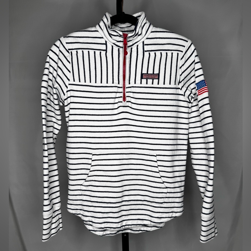 🍇 Vineyard Vines Navy & White Striped 1/4 Zip Pullover Size XXS Nautical